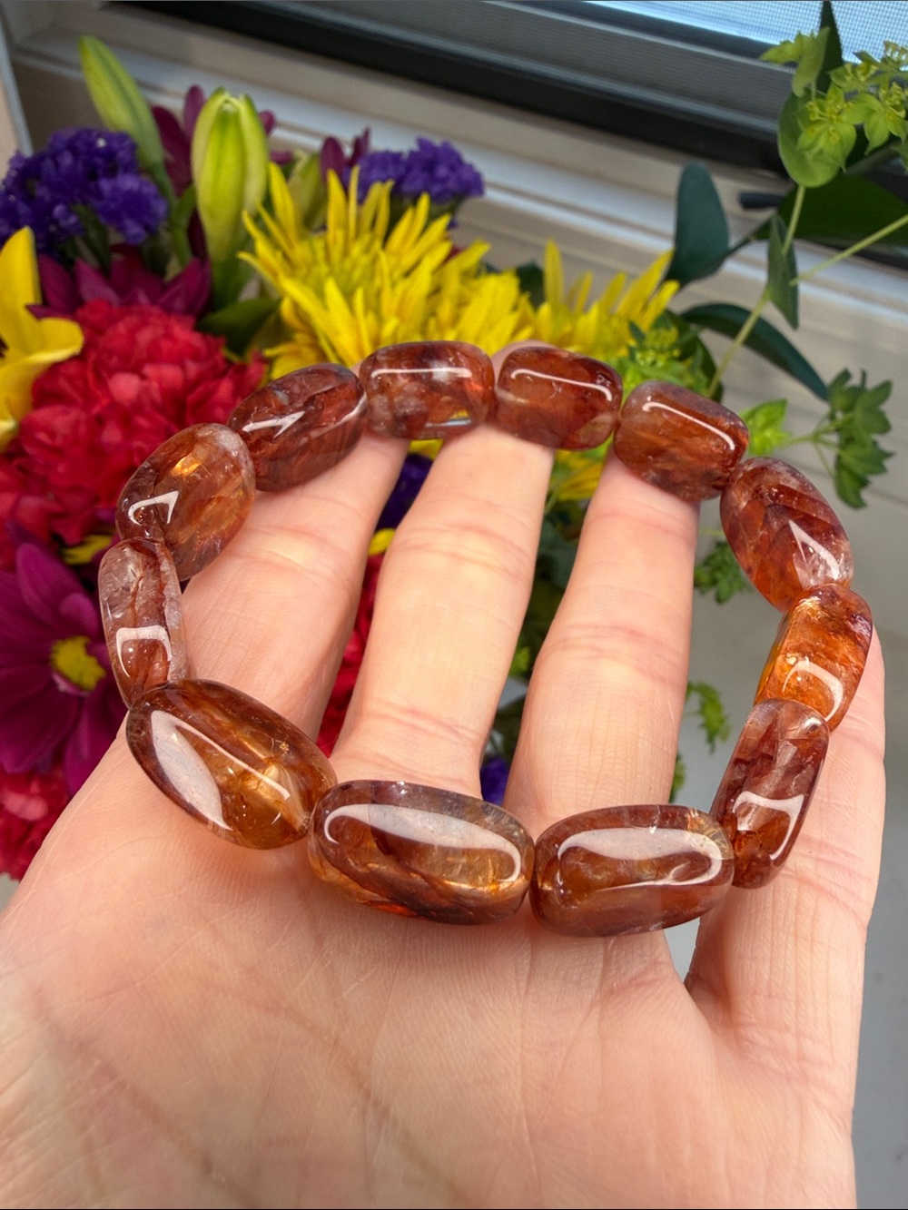 FIRE QUARTZ • Hematoid Quartz Gemstone Bracelet • 11mm • 7.25" • B1362